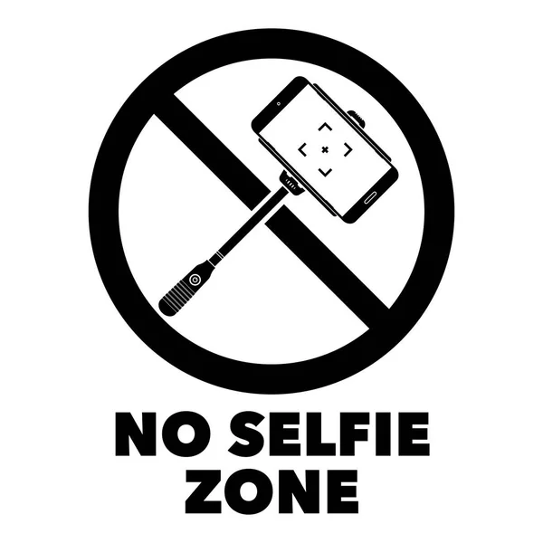 Pas de bâtons de selfie interdire signe avec Pas de mot de zone de selfie. Illustration vectorielle isolée interdire signe sur fond blanc . — Image vectorielle