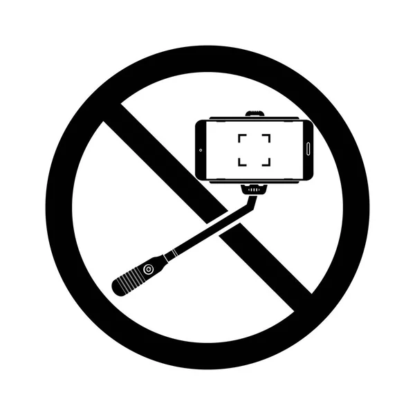 No selfie sticks prohibit sign black and white. Vector illustration isolated prohibit sign on white background. — Stock Vector