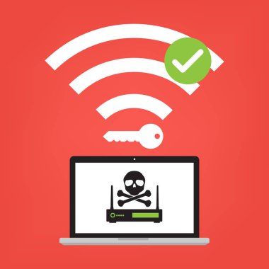 Hacker çalmak ile wifi kesmek Wpa2 anahtar güvenliği hakkında önemli veriler için Krack yöntemi kullanın. Vektör çizim Krack wifi siber güvenlik Infographic kavram.