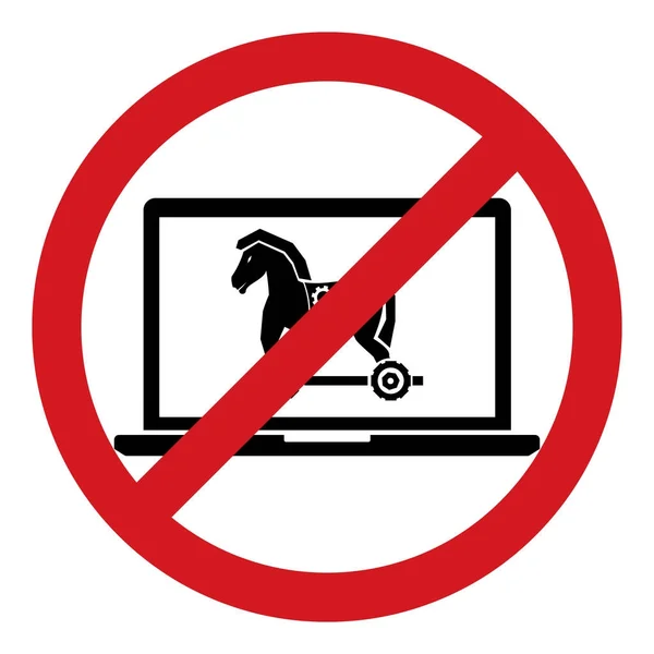 Kein Trojanisches Pferd Malware-Virus-Computer erlauben beschränken Zeichen isoliert auf weißem Hintergrund. Vektor Illustration verboten Kreis Design. — Stockvektor