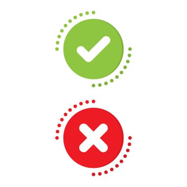 Doğru ve yanlış yeşil onay işareti ve kırmızı X işareti. Vektör illüstrasyon iş simge kavramı.