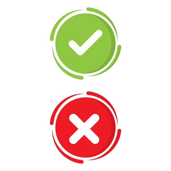Grünes Häkchen und rotes x markieren richtig und falsch. Vektor Illustration Business Ikone Konzept. — Stockvektor