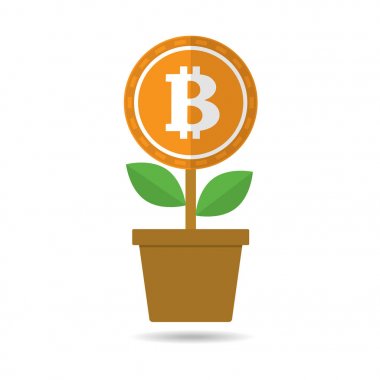 Bitcoins online fon ve bitcoin ve blockchain için yatırımlarına sanal para kavramı çiçek. Vektör çizim Bitcoin iş kavramı.