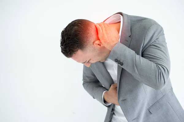 Hombre Negocios Que Tiene Dolor Cuello Hombre Aislado Sobre Fondo — Foto de Stock