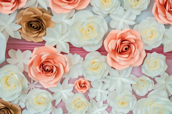 Soft handmade paper roses decoration for wedding banner. Valentines Day concept.