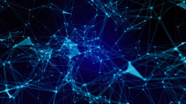 Bulanık soyut 3d Soyut Arkaplan Mavi Ağ Konsepti. Gelecekteki geçmiş teknolojisi konsepti. 3D manzara. Büyük veri. Karanlık arka planda noktaları ve çizgileri olan bir manzara. Büyük veri.