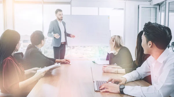 Business Man Presented Colleagues Meeting Successful Team Leader Business Owner — Foto de Stock