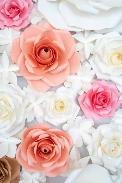 Soft handmade paper roses decoration for wedding banner. Valentines Day concept.