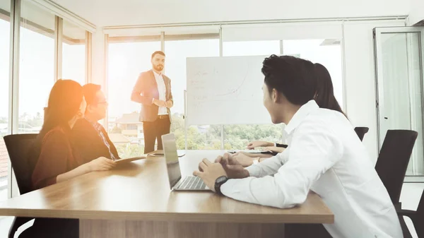 Business Man Presented Colleagues Meeting Successful Team Leader Business Owner — Foto de Stock