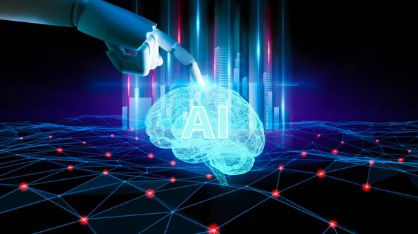Palcem Robota Wskazującym Mózg Sztuczną Inteligencję Koncepcję Uczenia Maszynowego — Zdjęcie stockowe
