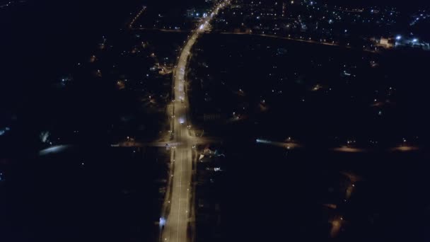 Top view of night city with cars and night lights. night Ternopil. Ukraine. Night life. — Stock Video