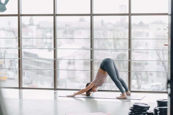 Joven Chica Atractiva Haciendo Yoga Deportes Estilos Vida Saludables Concepto — Foto de Stock