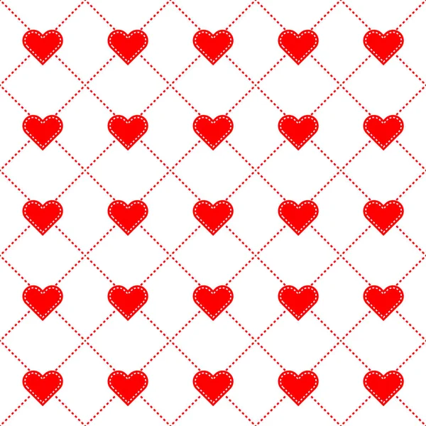 Seamless Vector Pattern Background Texture Geometric Ornamental Style Red Hearts — 스톡 벡터