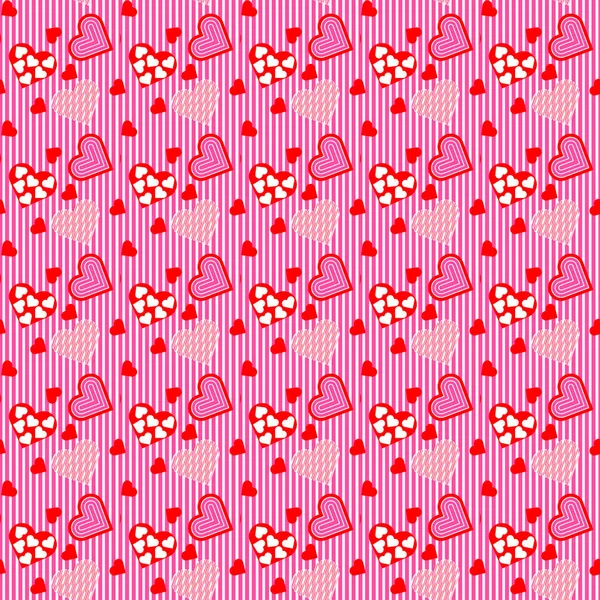 Seamless Vector Pattern Background Texture Geometric Ornamental Style Red Hearts — Stock Vector