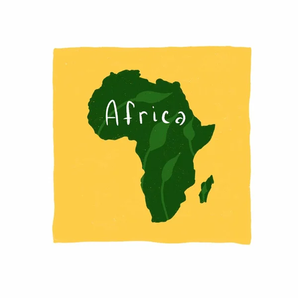 装饰非洲地图平手画图 带有黄色背景的卡通地标的非洲 非洲信息海报 横幅设计 — 图库照片