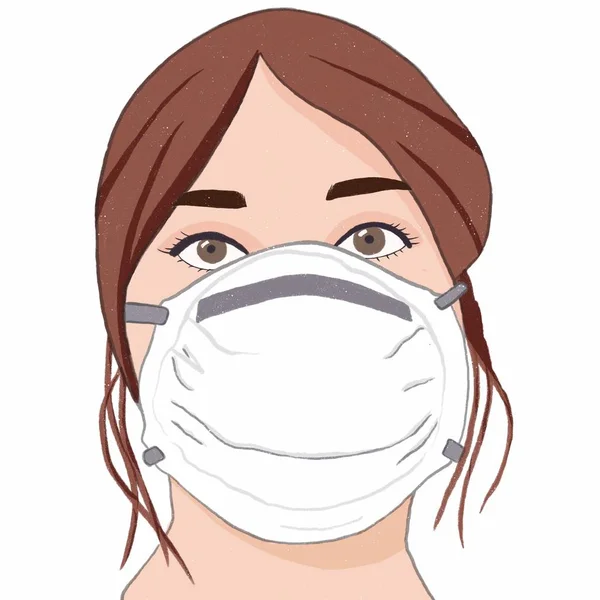 仮面の女性をコンセプトにしたイラストデザイン 武漢新中国コロナウイルス — ストック写真