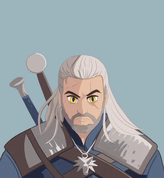 Witcher Cartoon Geralt Poster Portrait — 스톡 사진