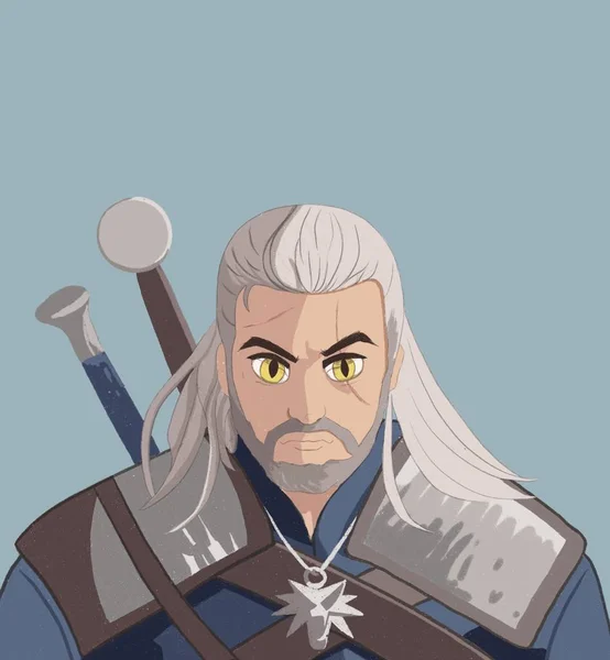 Witcher Çizgi Film Geralt Poster Portresi Telifsiz Stok Fotoğraflar