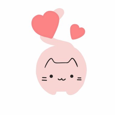 Pembe kedili ve kırmızı kalpli şirin illüstrasyon kartı..