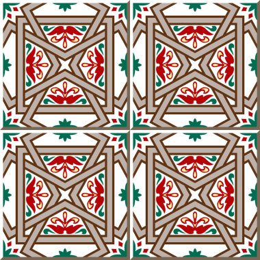 Vintage seamless wall tiles of cross bar flower. Moroccan, Portuguese.