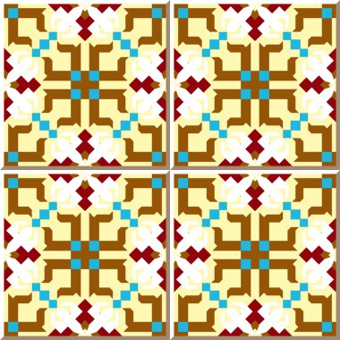 Vintage seamless wall tiles of square mosaic kaleidoscope. Moroccan, Portuguese.