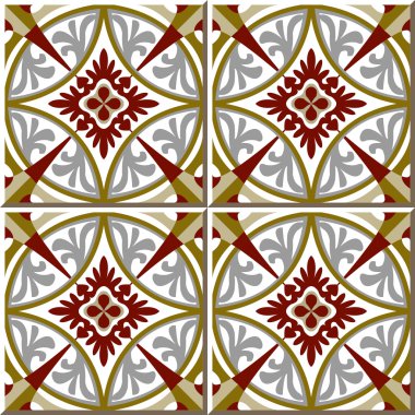 Vintage seamless wall tiles of round spine cross. Moroccan, Portuguese.