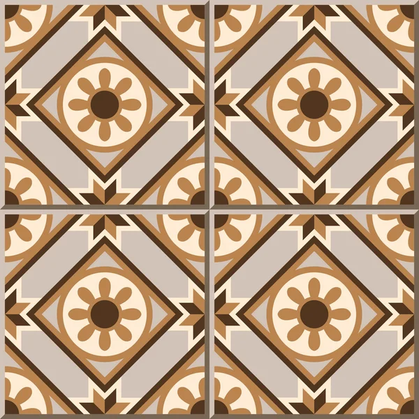 Vintage seamless wall tiles of round flower geometry. Moroccan, Portuguese. — Stock Vector