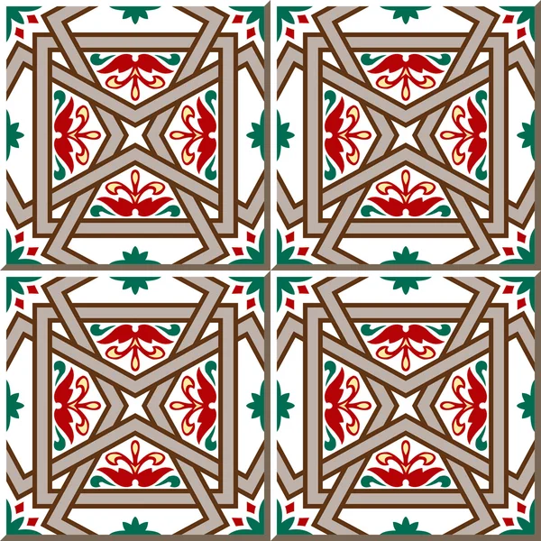 Vintage seamless wall tiles of cross bar flower. Moroccan, Portuguese. — Stock Vector