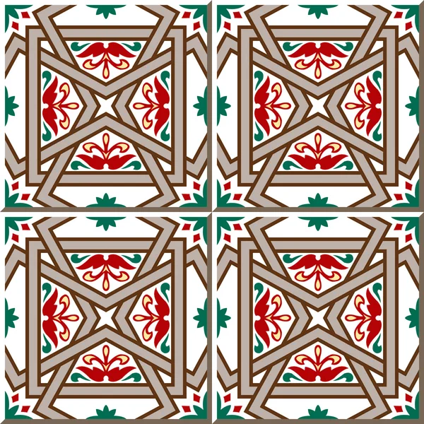 Vintage seamless wall tiles of cross bar flower. Moroccan, Portuguese. — Stok Vektör