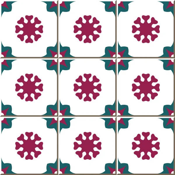 Vintage άνευ ραφής τοίχο κεραμίδια λουλουδιών γεωμετρίας. Μαροκινός, Πορτογαλικά. — Διανυσματικό Αρχείο
