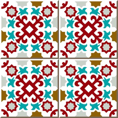 Vintage seamless wall tiles of star geometry, Moroccan, Portuguese.