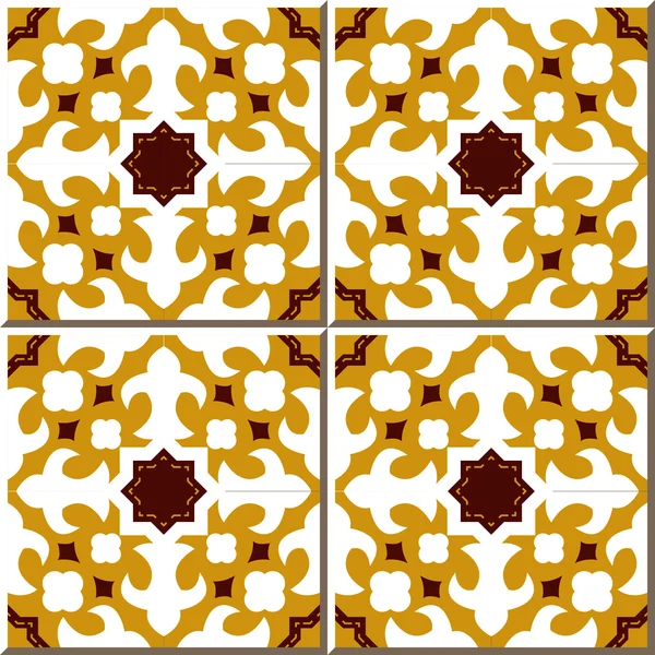 Vintage seamless wall tiles of yellow star kaleidoscope. Moroccan, Portuguese. — Stock Vector