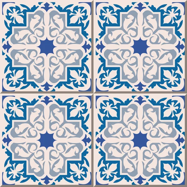 Vintage seamless wall tiles of blue star geometry. Moroccan, Portuguese. — Stockový vektor