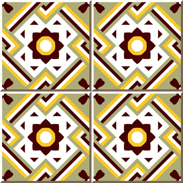 Vintage azulejos de la pared sin costura de cruz flor marco cuadrado. Marruecos, portugués . — Vector de stock