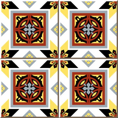 Vintage seamless wall tiles of round square geometry, Moroccan, Portuguese.