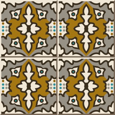Vintage seamless wall tiles of brown colorful kaleidoscope, Moroccan, Portuguese.
