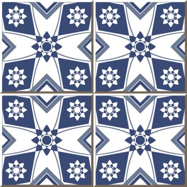 Vintage seamless wall tiles of blue flower square, Moroccan, Portuguese.