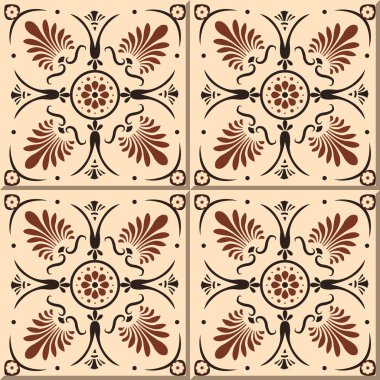 Vintage seamless wall tiles of brown round flower, Moroccan, Portuguese.