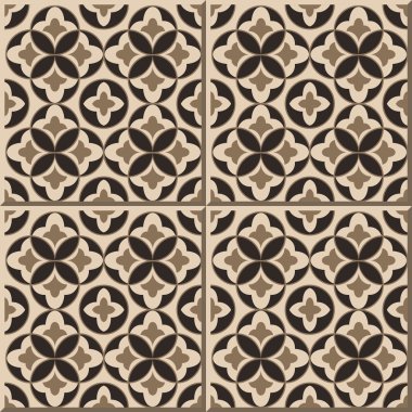 Vintage seamless wall tiles of round leaf geometry, Moroccan, Portuguese.