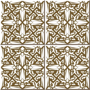 Vintage seamless wall tiles of gold spiral cross line, Moroccan, Portuguese.