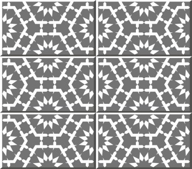 Vintage seamless wall tiles of white polygon flower lace, Moroccan, Portuguese.