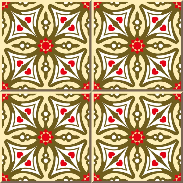 Vintage seamless wall tiles of cross red star flower, Moroccan, Portuguese. — Stockvector