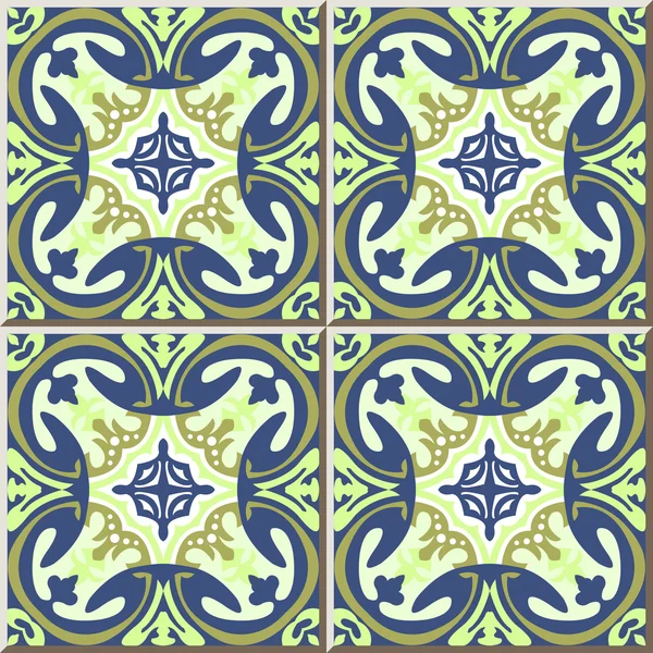 Vintage seamless wall tiles of round geometry kaleidoscope, Moroccan, Portuguese. — Stockový vektor