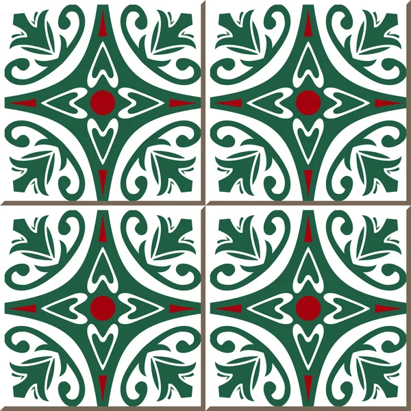 Vintage seamless wall tiles of round flower vine, Moroccan, Portuguese. — Wektor stockowy