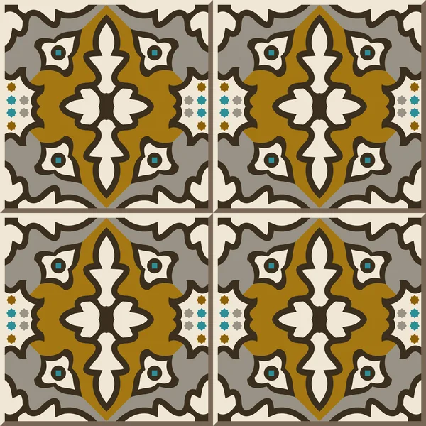 Vintage seamless wall tiles of brown colorful kaleidoscope, Moroccan, Portuguese. — Stock Vector