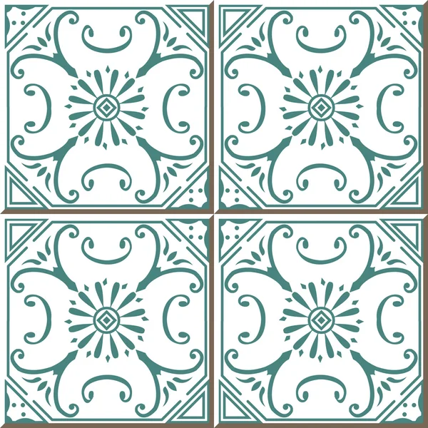 Vintage seamless wall tiles of green spiral vine, Moroccan, Portuguese. — Stock Vector