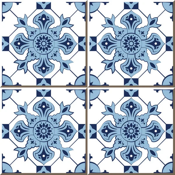 Vintage seamless wall tiles of blue check kaleidoscope, Moroccan, Portuguese. — Διανυσματικό Αρχείο