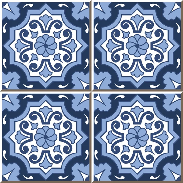 Vintage seamless wall tiles of blue tone round flower, Moroccan, Portuguese. — Διανυσματικό Αρχείο