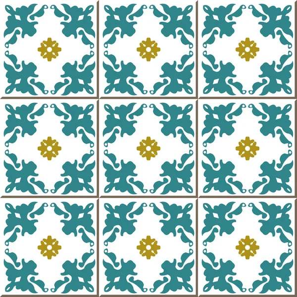 Vintage seamless wall tiles of flower kaleidoscope, Moroccan, Portuguese. — Stock Vector