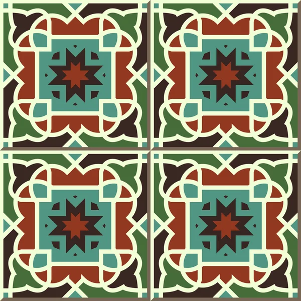 Vintage seamless wall tiles of square curve outline geometry, Moroccan, Portuguese. — Stok Vektör